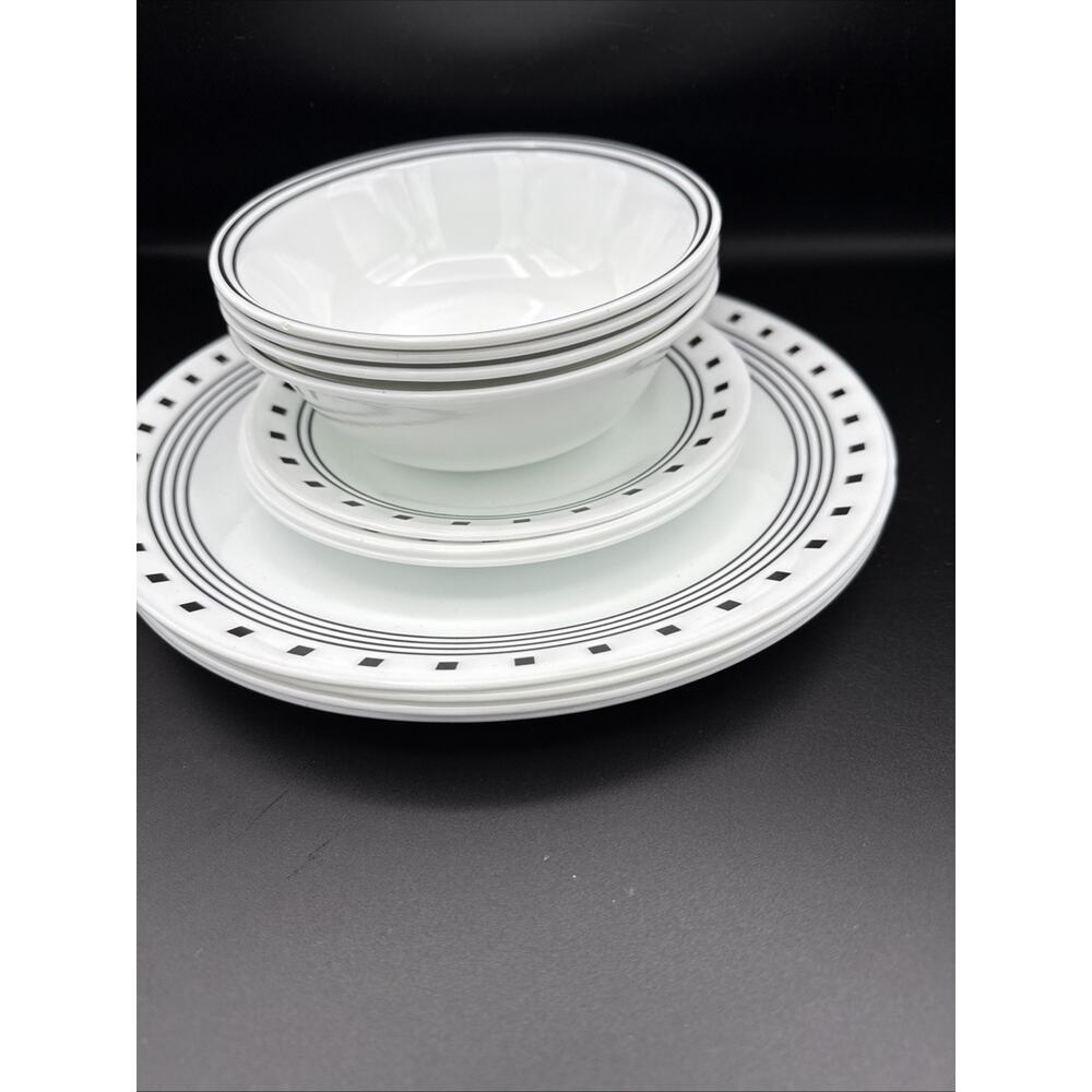 Set Of Corelle Vitrelle City Block 4 Cereal Bowls, 4 Dinner & 3Salad Plates - Picture 9 of 9